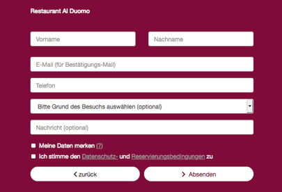 Reservieren im Restaurant Al Duomo